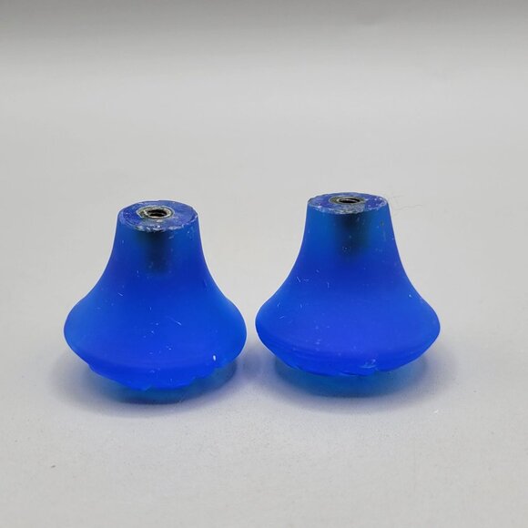 Blue Satin Glass Cabinet Knobs Embossed Swirl Design Set Of 2 Vintage Style - Picture 2 of 4